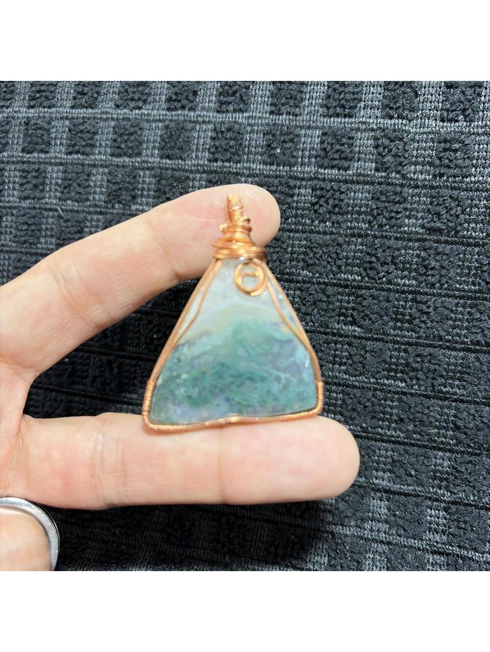Copper Wire Wrapped Triangle Pendant Handmade Boho Healing Crystal Jewelry